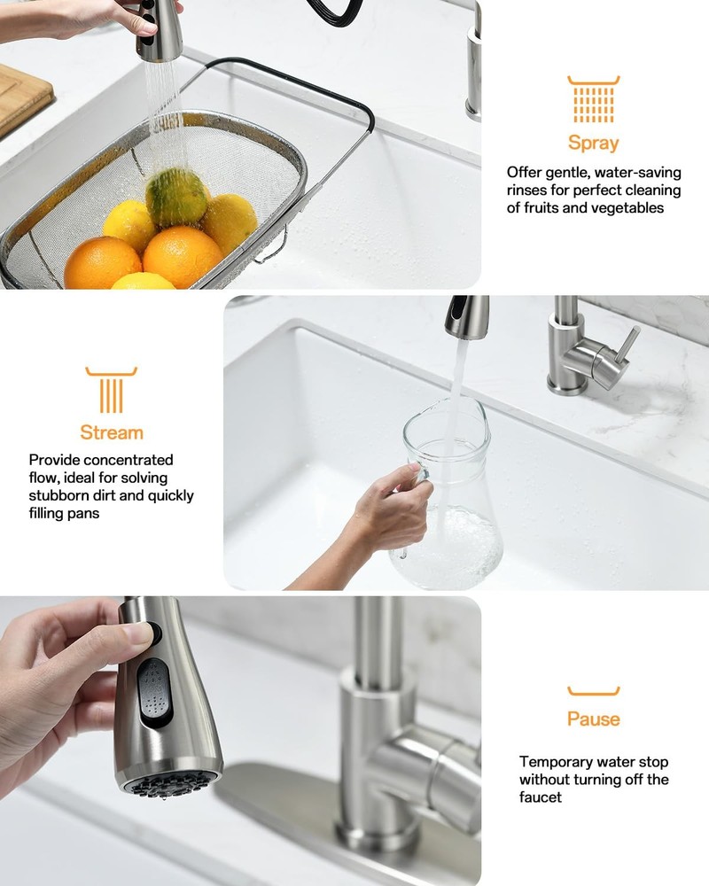 Kicimpro Kitchen Faucet with Pull Down Sprayer, Zero 800, Brushed Nickel