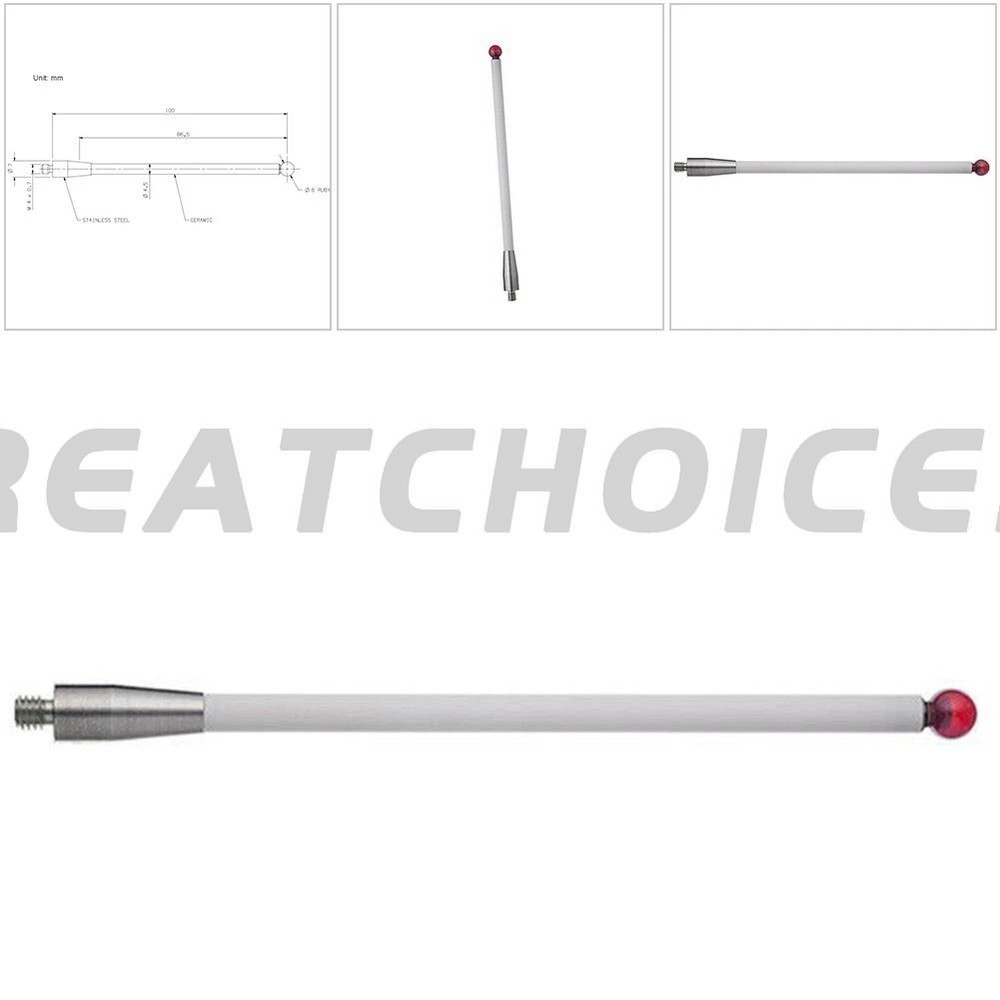 A-5000-3712 6mm Ruby Ball 100mm Ceramic Stem Renishaw CMM Probe Stylus 2PC