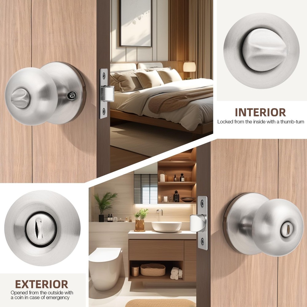 GOBEKOR Brushed Nickel Door Knobs Privacy Door Knobs Interior for Bedroom Bat...