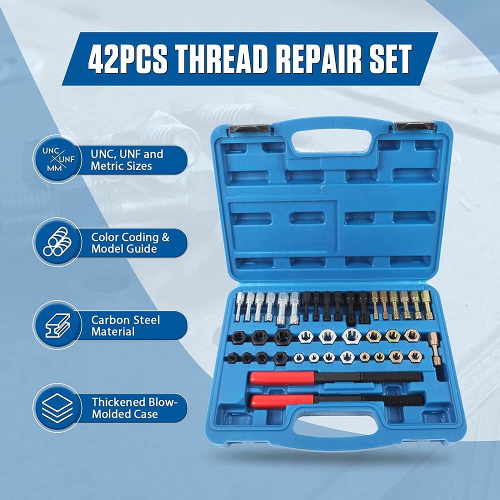 42Pcs Thread Chaser Set Rethread Repair Tool UNC UNF Metric Thread Restorer Kit