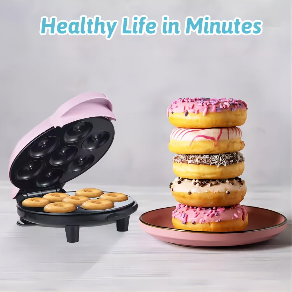 Donut Maker, Electric Non-Stick Surface Makes 7 Small Doughnuts Mini Donut Ma...
