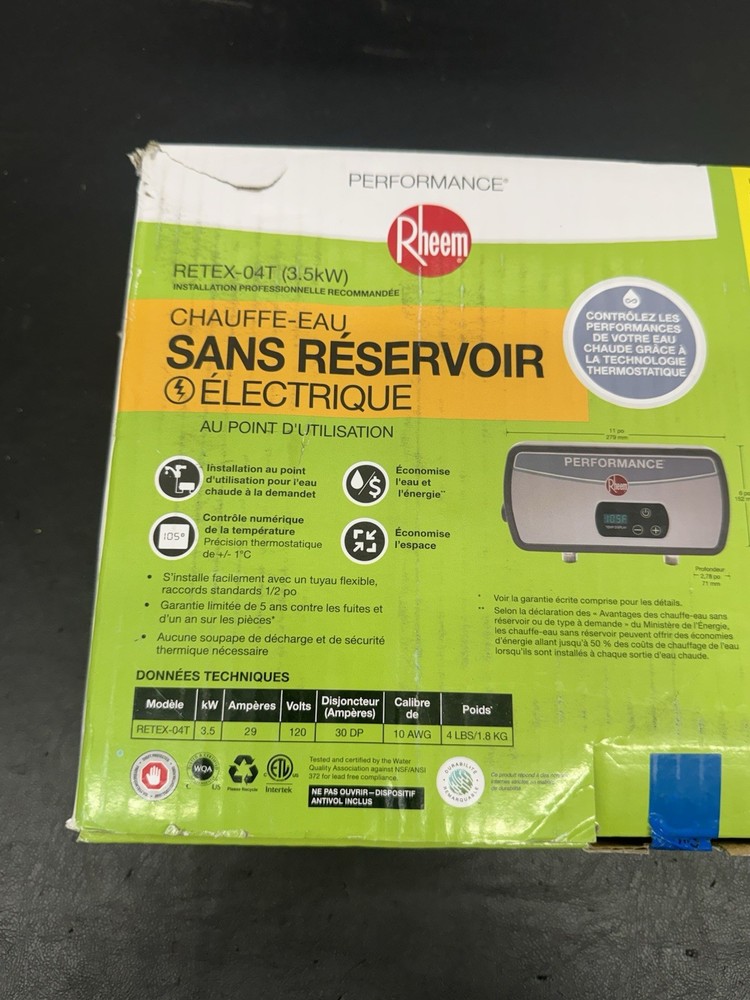 Rheem RETEX-04T Performance 0.68 GPM Point of Use Tankless Electric Water Heater