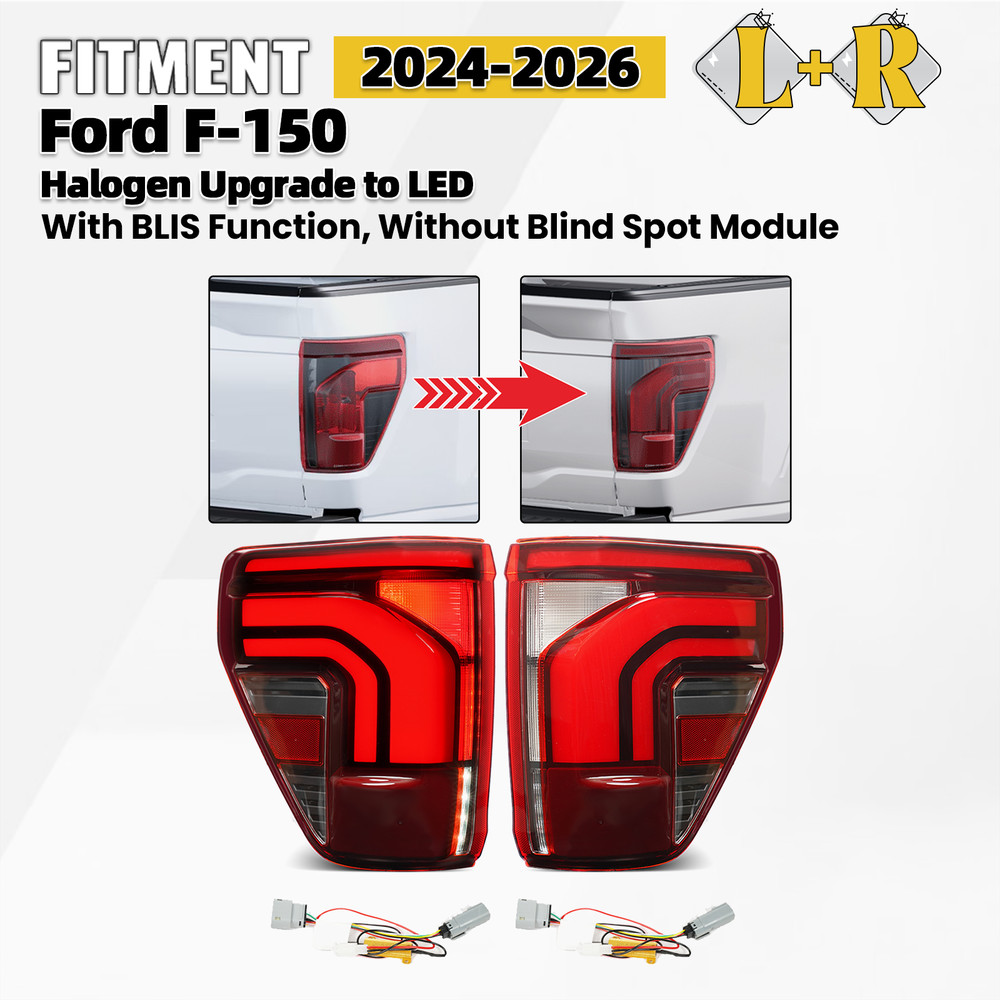 For 2024 2025 2026 Ford F-150 Halogen Upgrade Full LED Tail Light W/ BLIS Pair