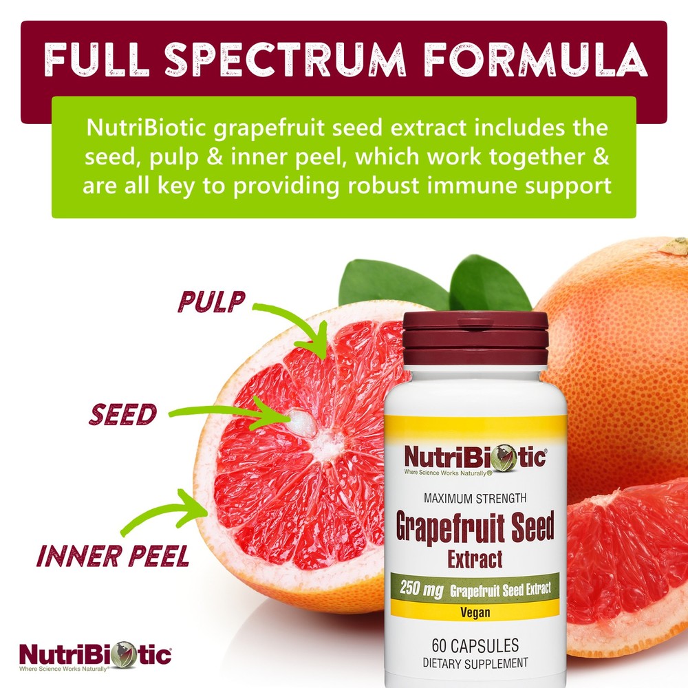 NutriBiotic Grapefruit Seed Extract Capsules, 60 Caps -Maximum Strength GSE