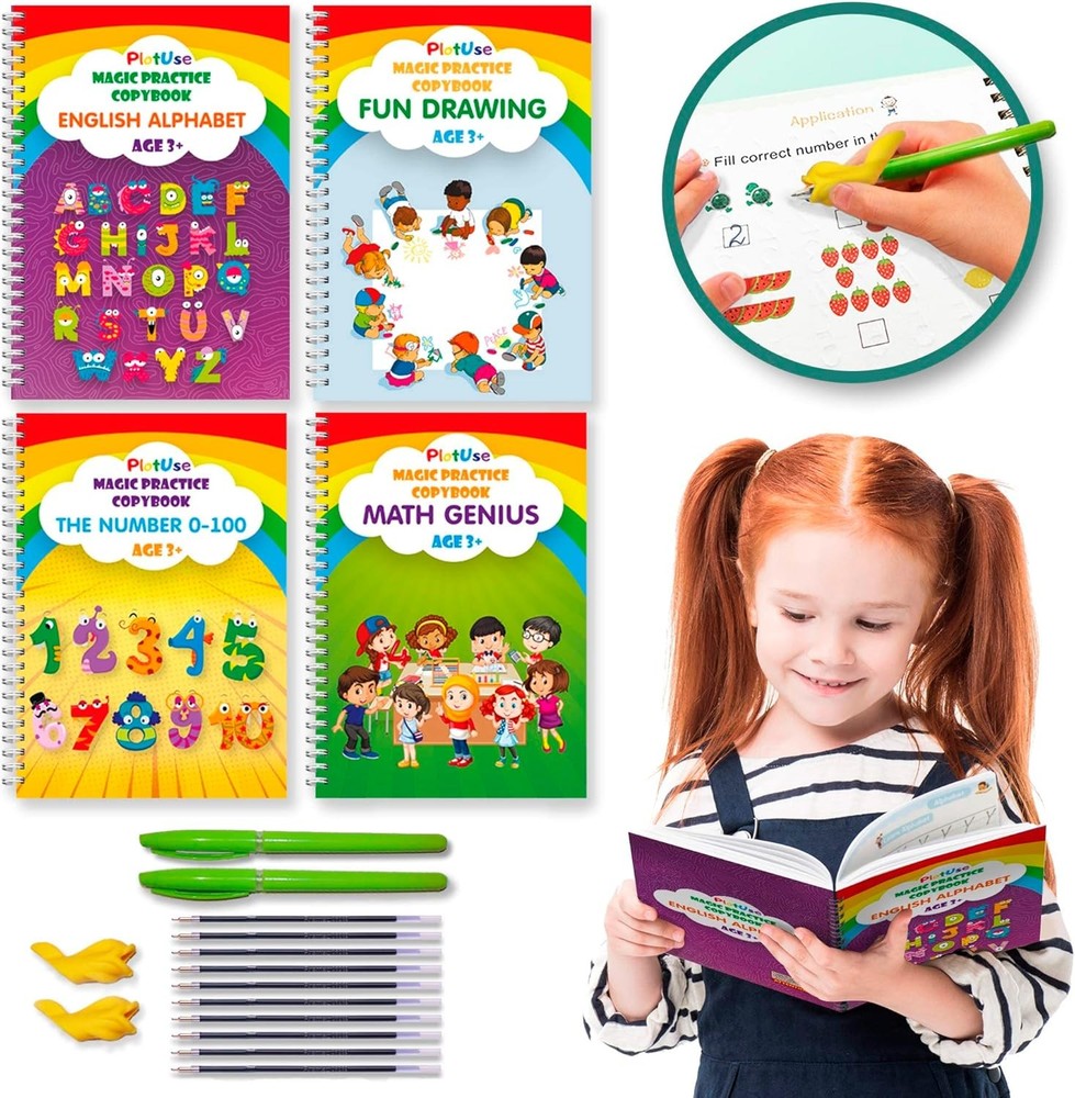 Magic Grooved Practice Copybook Set – Handwriting Learning medium, Multicolor