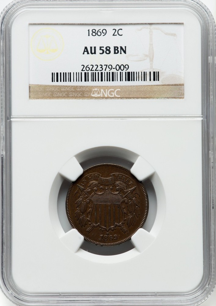 1869 Two Cent Piece - NGC AU58 - LOOKS UNC - STUNNING!