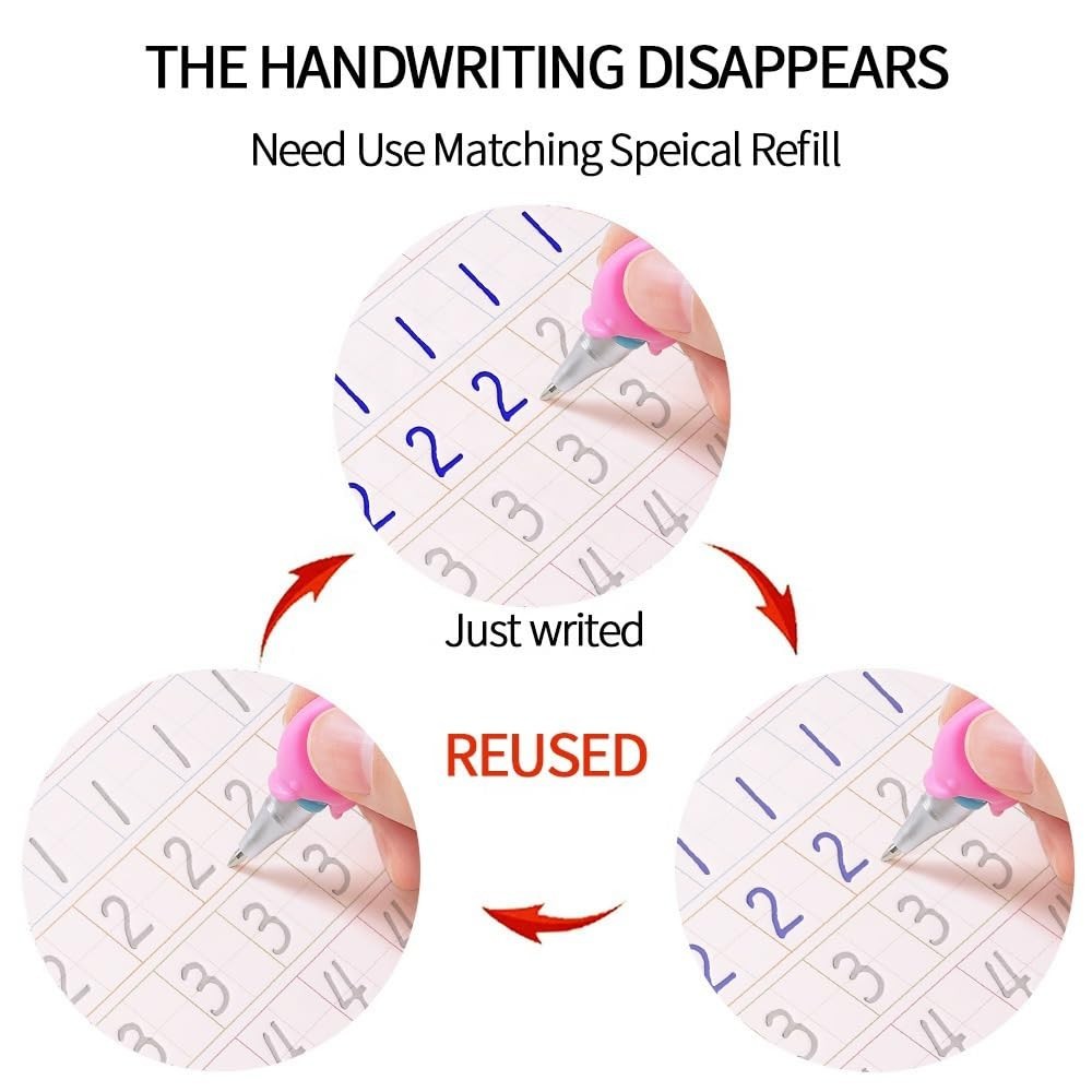 4 Pack Magic Grooved Writing Practice Books,Reusable Grooved Handwriting Work...