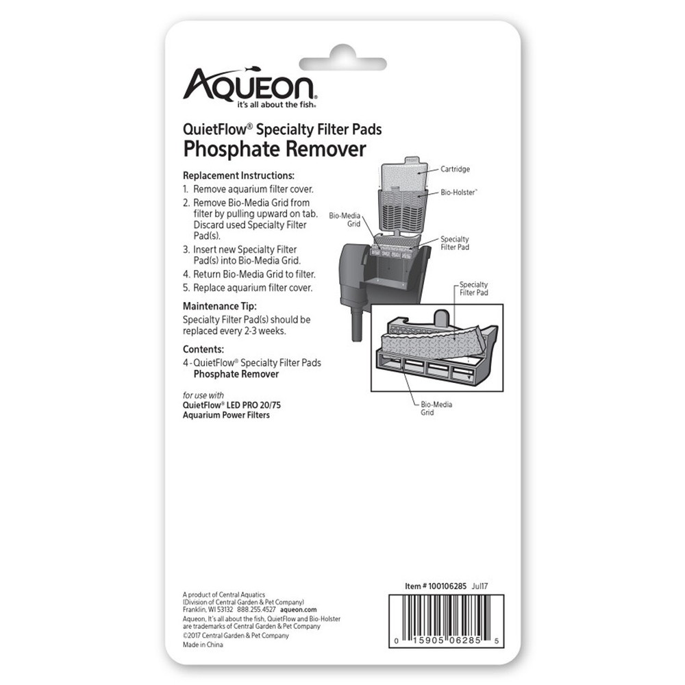 Aqueon QuietFlow Size 20/75 Specialty Filter Pads Phosphate Remover 4 pack