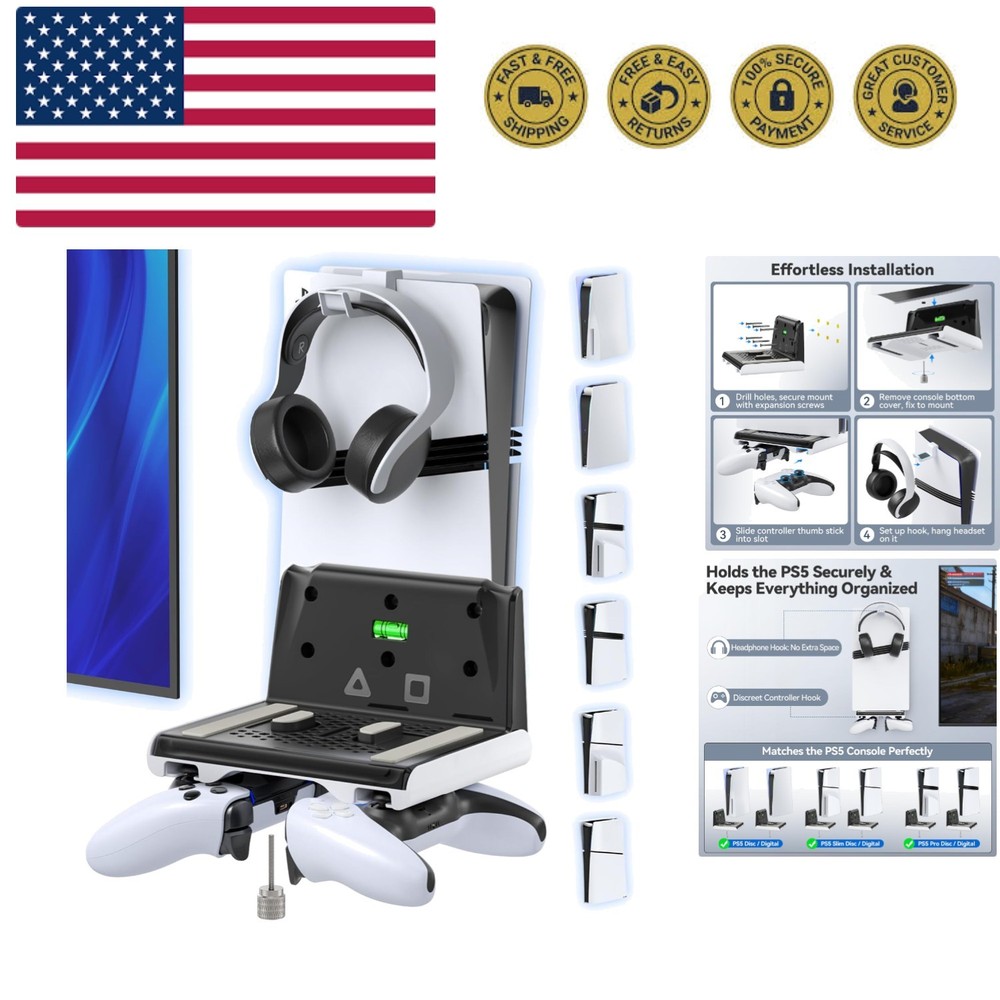P5 Wall Mount Kit with Controller Holder Compatible with P5/Slim/Pro Disc & D...