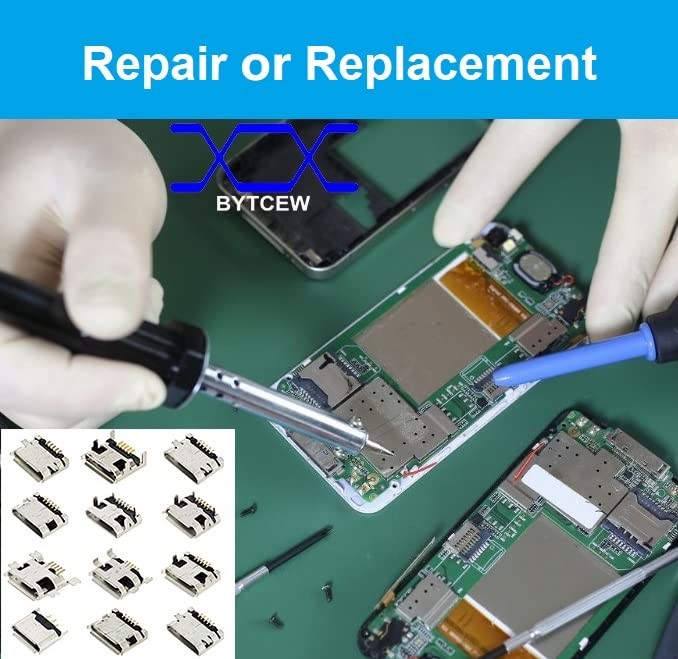 Bytcew 12 Types Micro USB Sockets Kit Jack Plug Connector,USB-b Micro, white