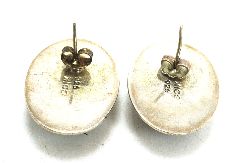Mexico Sterling Silver Malachite Post Back Earrings