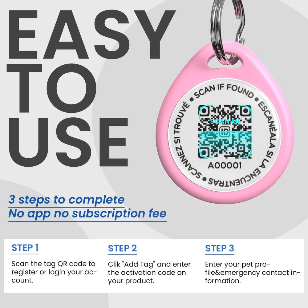 Personalized QR Code Pet ID Tags for Dog Collar, Online Profile, Location Alerts