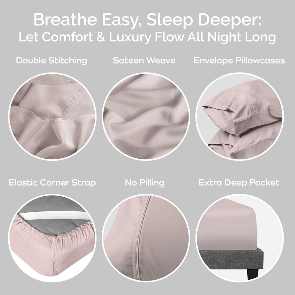 Cooling Bamboo Sheets Set with 2 Pillowcases - Soft & Hypoallergenic