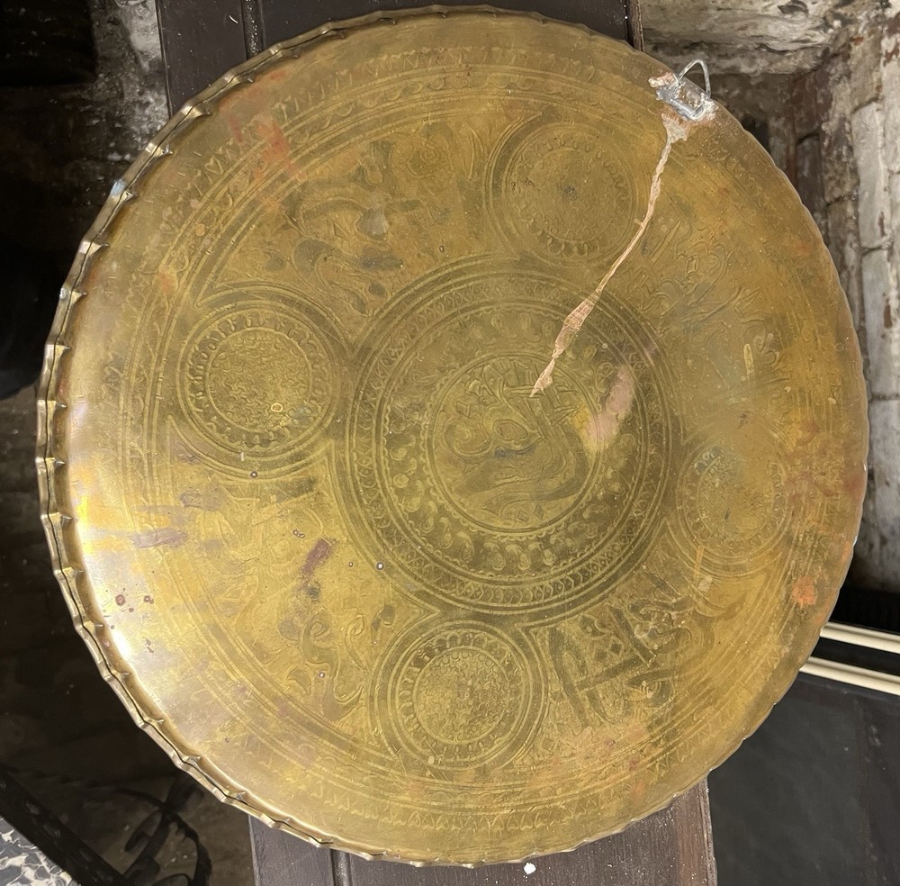 Middle Eastern Large Brass Engraved Good Luck Proverb Tray