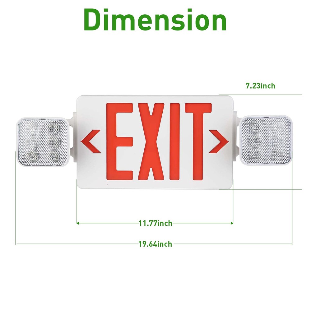 LED Combo Exit Sign Emergency Light, Double Sided with Two LED Flood Lights, ...