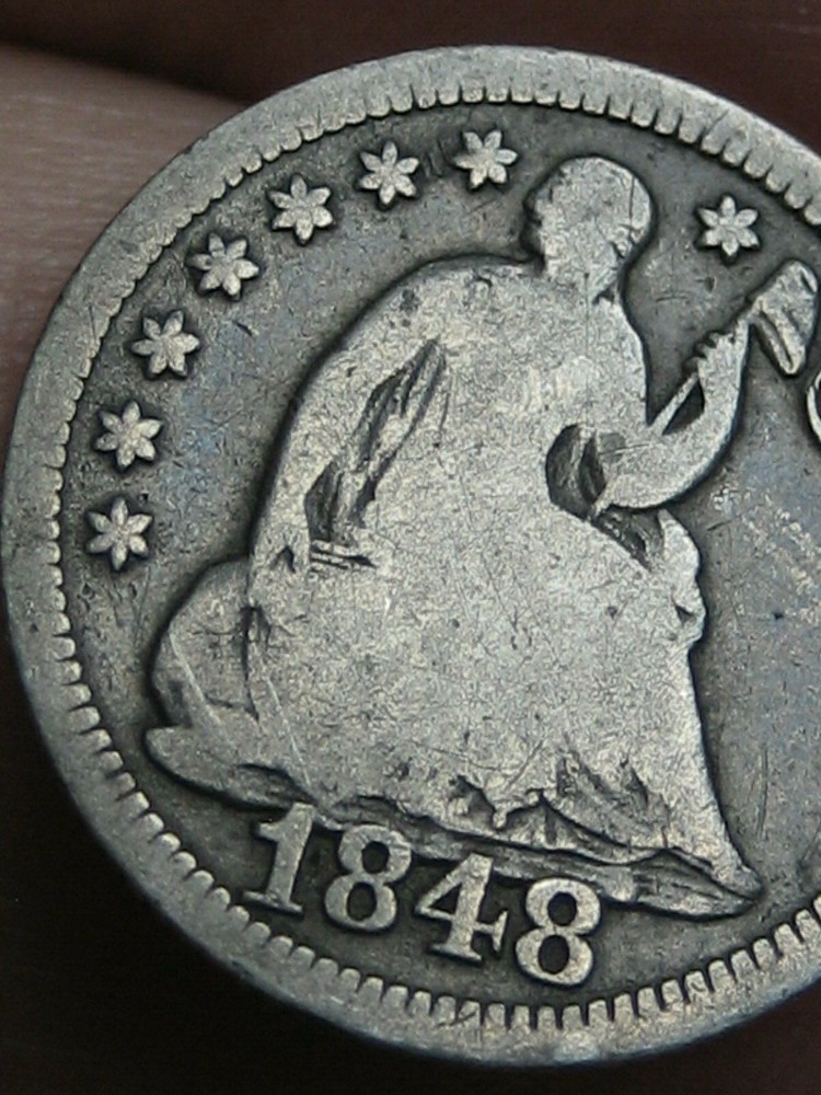 1848 P Seated Liberty Half Dime- VG Details, Large Date