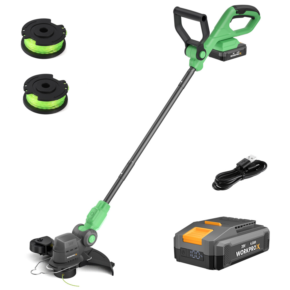 WORKPROX 12" 20V String Trimmer Grass Cutter with Auto Line Feed 2PC Spool Lines