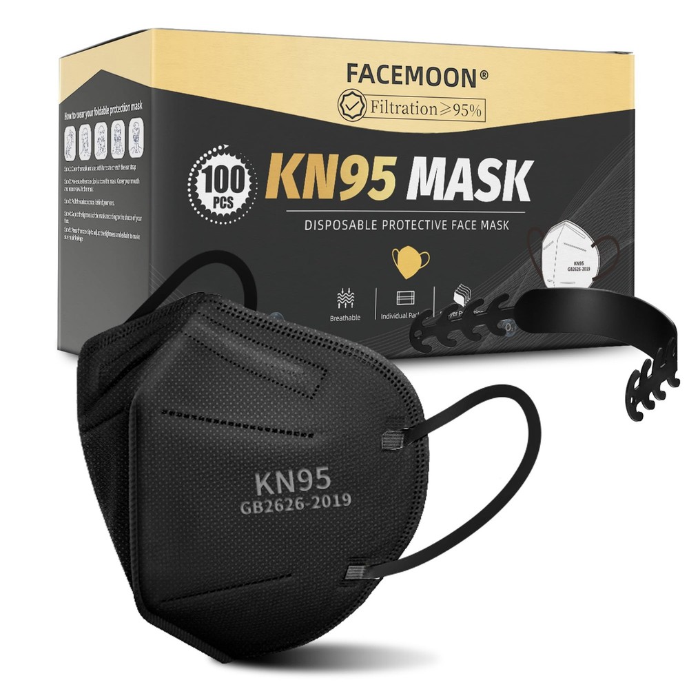 KN95 Face Masks Black Adults - 100 Pack Disposable Masks Comfortable 5-Layer ...