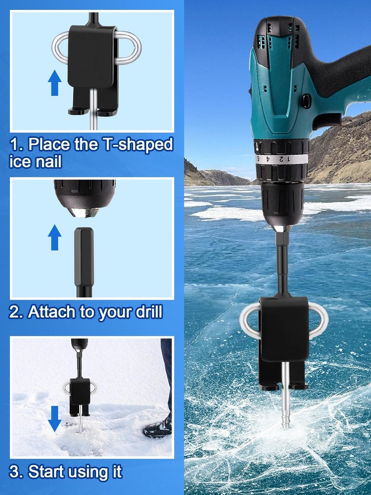 MADHOLLY Universal Ice Anchor Tool- Power Drill Adapter black