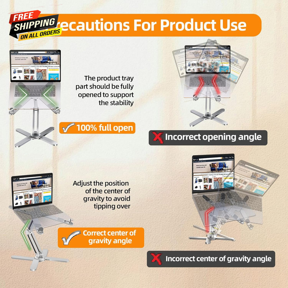 Laptop Stand with 360 Rotating Base, Computer Notebook Laptop Riser Metal Holder