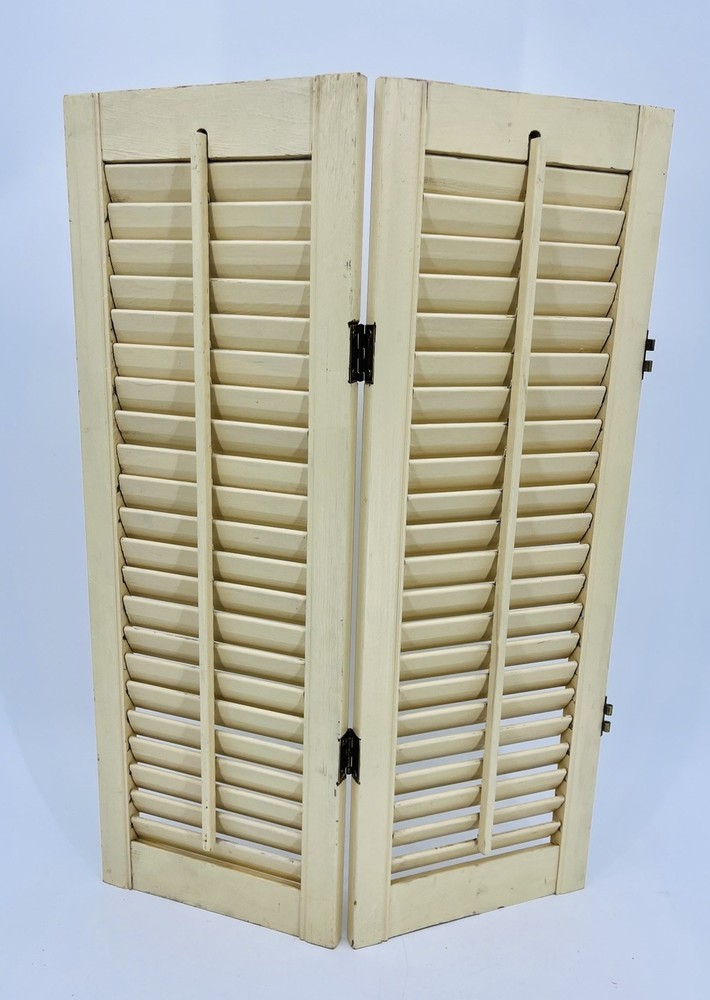 Vintage Wood 2 Panel Interior Louvered Window Shutters Painted