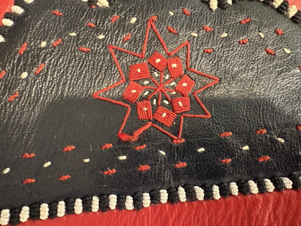 Rectangular leather pouf ottoman handmade Black Red Moroccan *cover only*