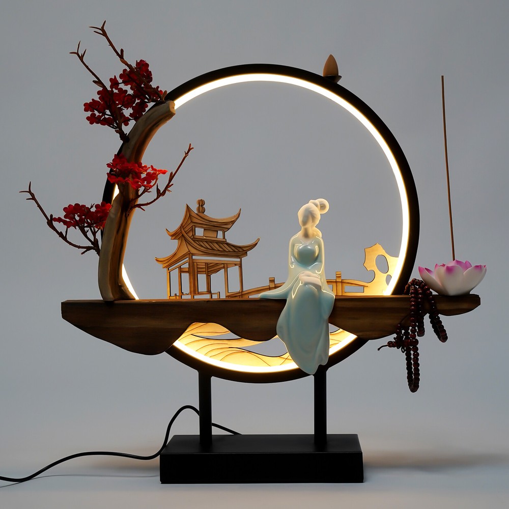 Ceramic Classic Incense Holder W/LED Light Incense Cones Backflow Incense Holder