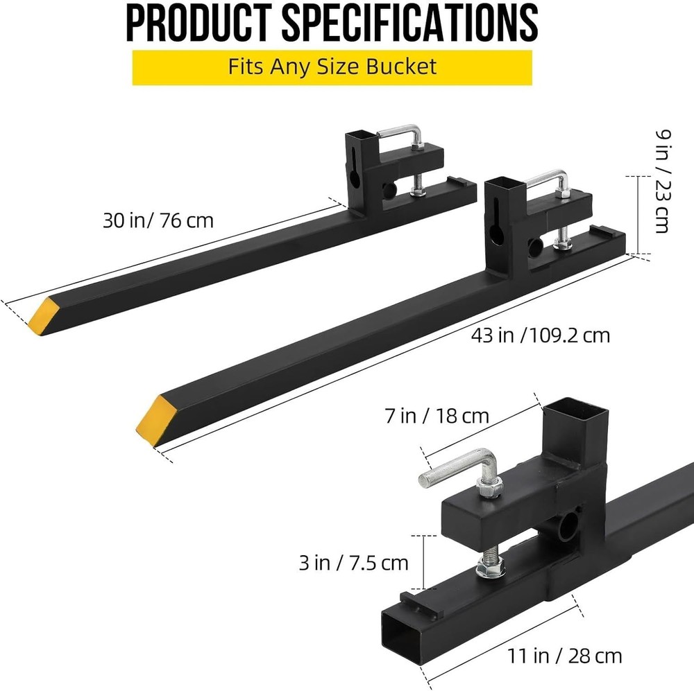 43" Clamp On Pallet Forks for Tractor Bucket Quick Attach Skid Steer Loader Fork