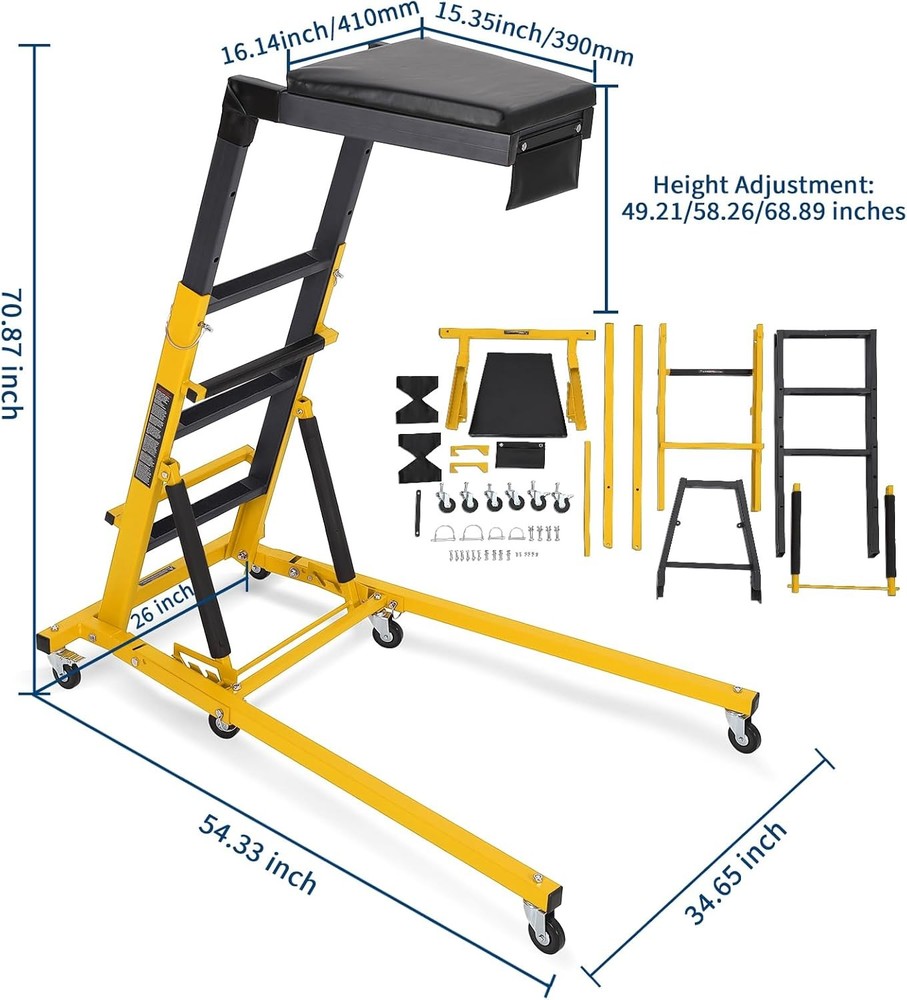 Adjustable Garage Creeper with Lockable Wheels, Tool Pouch & Ergonomic Design