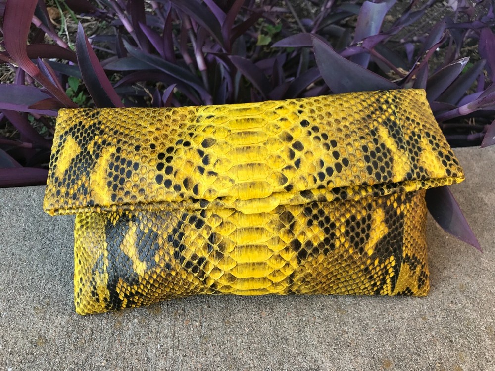 Genuine Python Leather Classic Fold over Clutch Bag