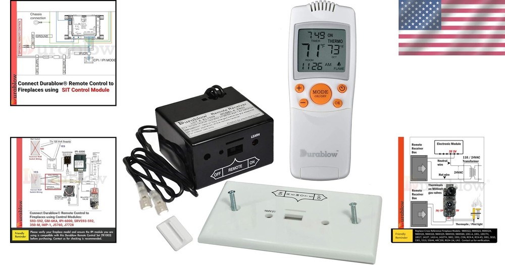 On/Off Gas Fireplace Remote with Thermostat Control & 9-Hour Timer Functionality