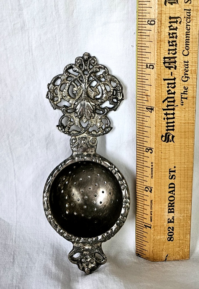 Antique German Silver Plate Ornate Tea Strainer