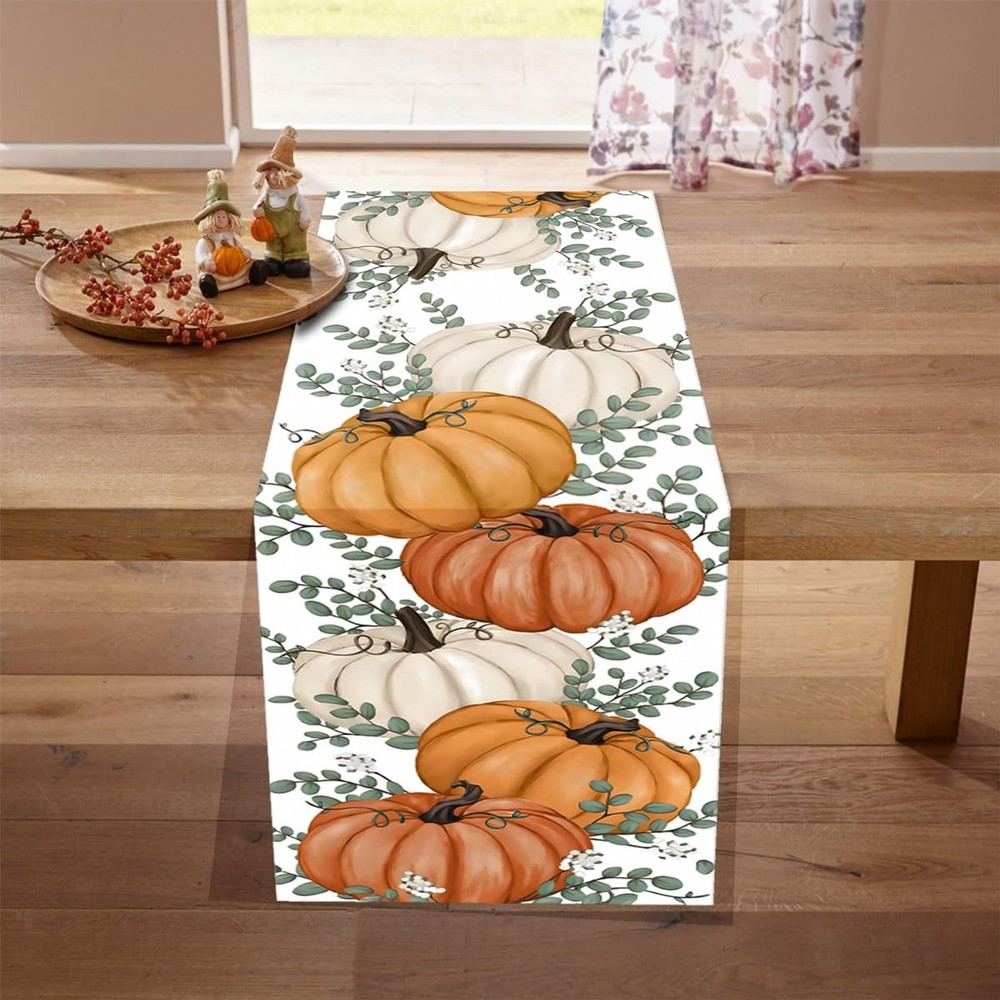 Fall Decorations for Home Fall Table Runners 13×72 Inch Orange Pumpkin Eucaly...