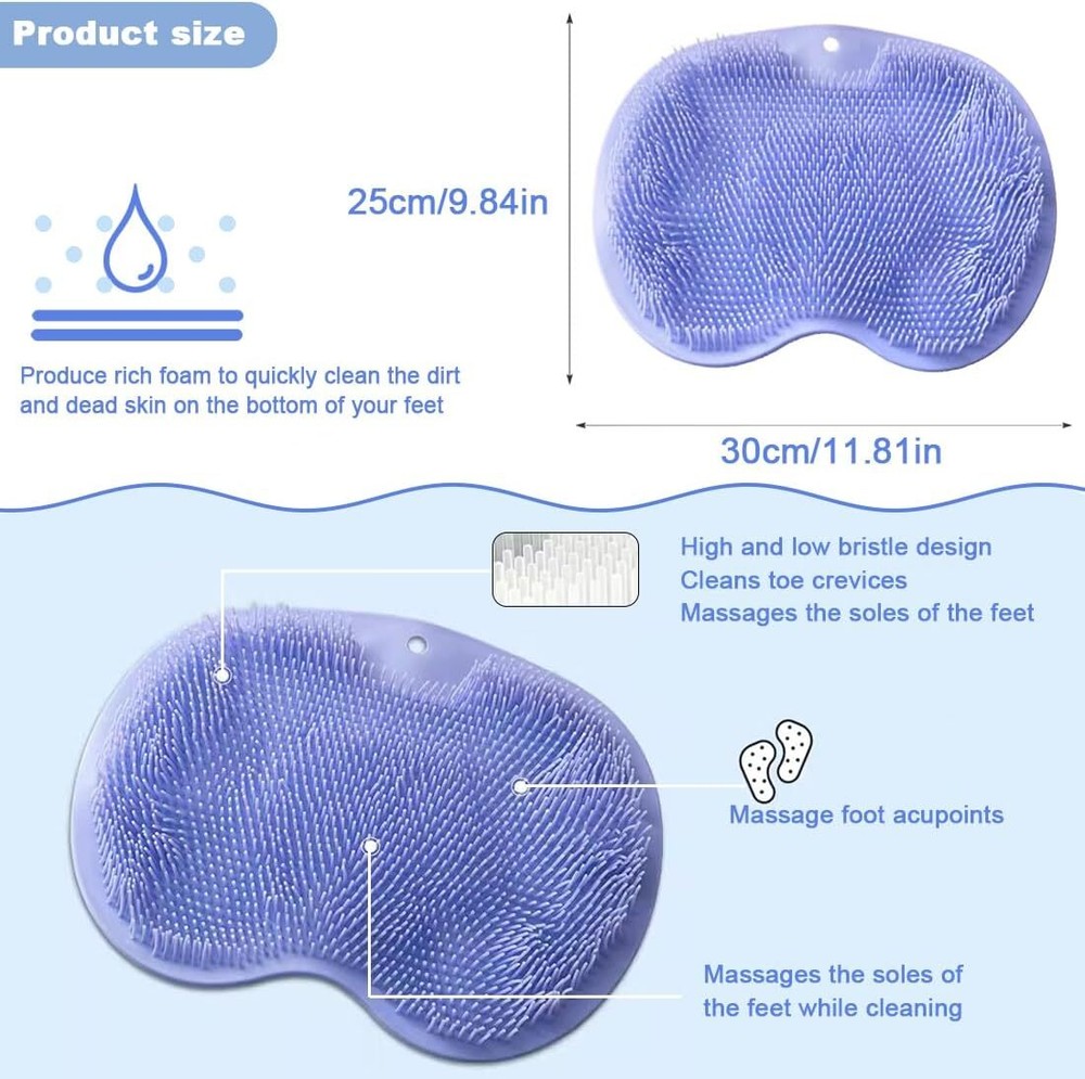 Shower Silicone Back & Foot Scrubber Wall Mounted Back Scrubber Bath Massage Pad