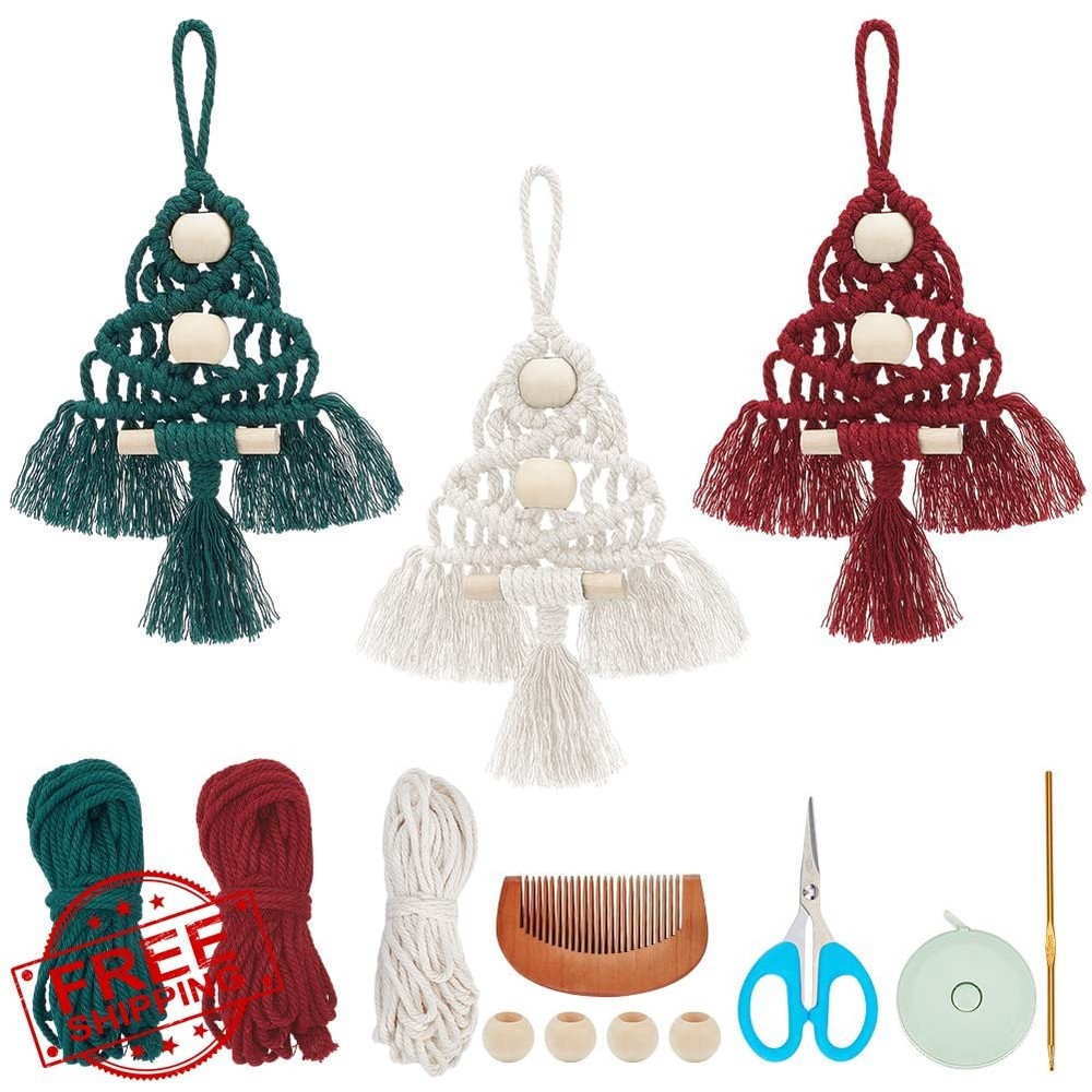 INFUNLY Macrame Christmas Tree Kit, 3 Sets, Beginner Craft Decor