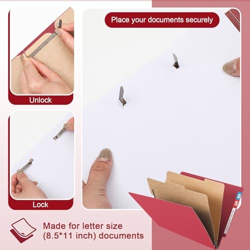 24 Pcs Classification Folders Letter Sizes Pressboard File Dark Red 2 Divider
