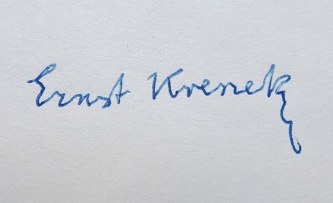 Ernst Krenek Autograph on Invitation, 1983. CoA