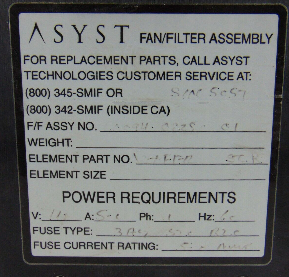 Asyst 00094-022S-01 Fan Filter Assembly *used working