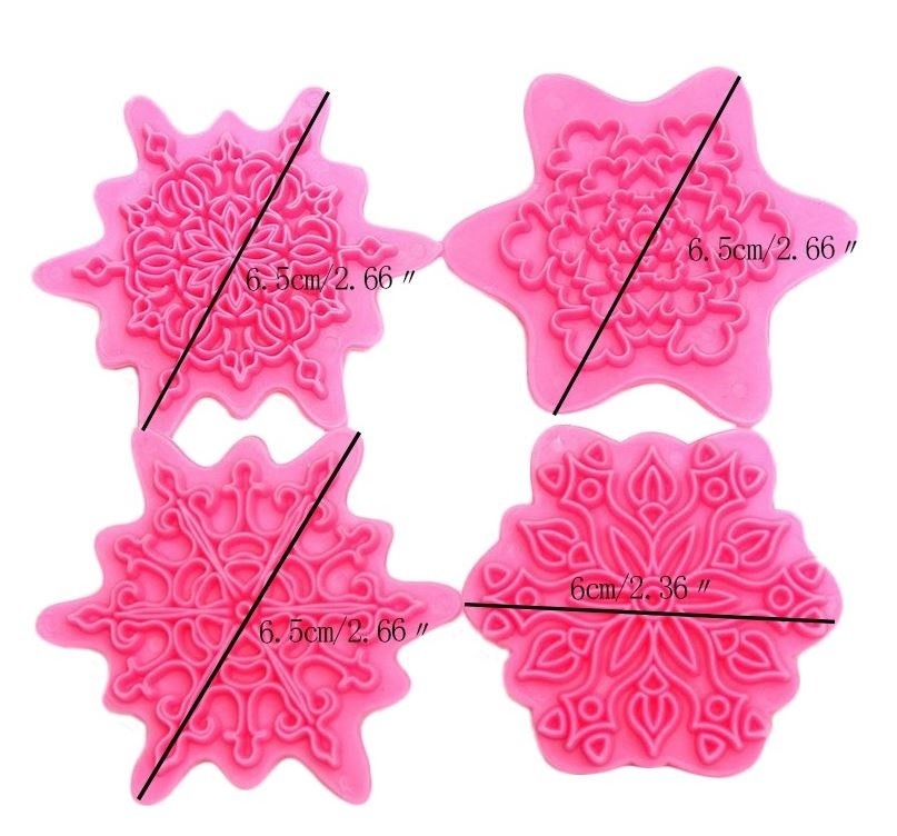 4 PC Set Snowflake Flower Impression Stamps - Bakell Cake and Decorating tools