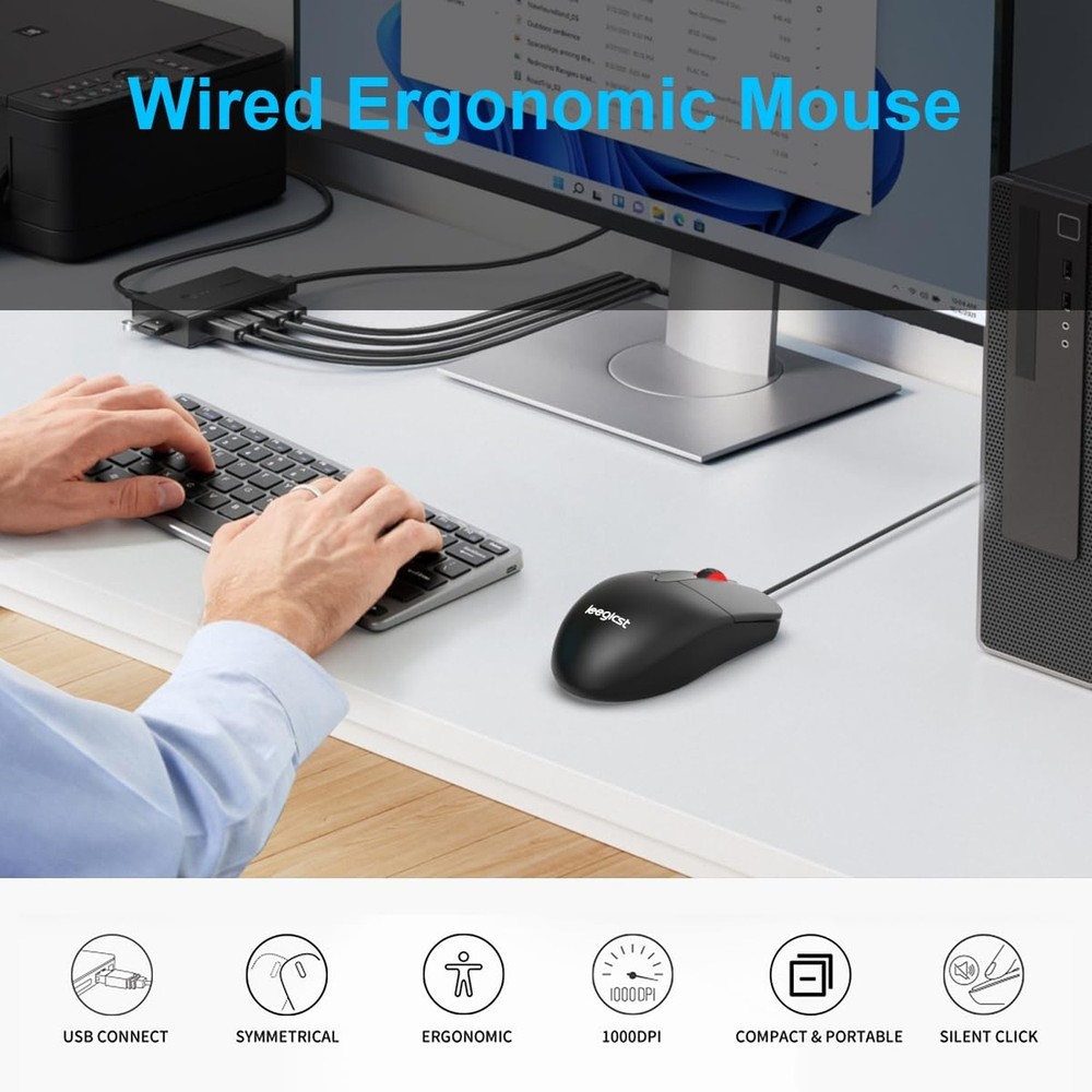 M102 Wired USB Optical Mouse (Black), 3-Button, Ergonomic Design, 1000 DPI, f...