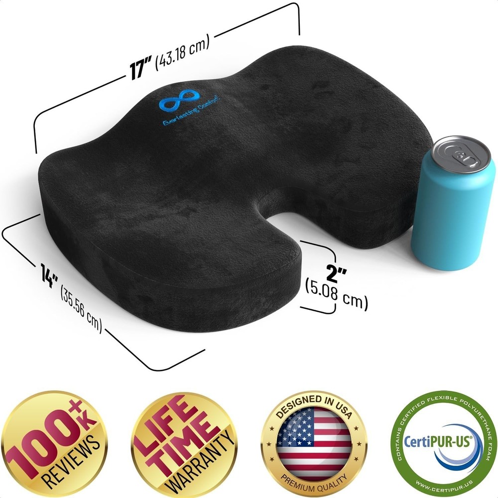 Plixio Memory Foam Seat Cushion - Black