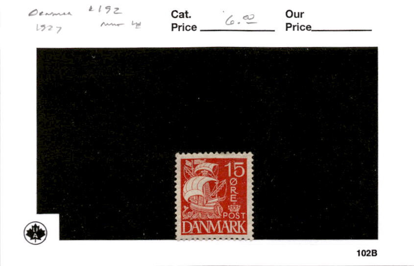 Denmark, Postage Stamp, #192 Mint LH, 1927 Ship, Caravel (AB)