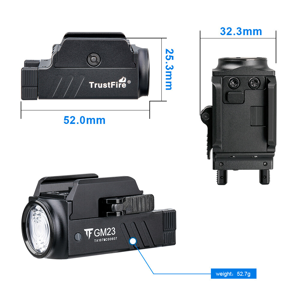 Trustfire GM23 Compact Tactical Handgun USB Rechargeable Light LED Flashlight