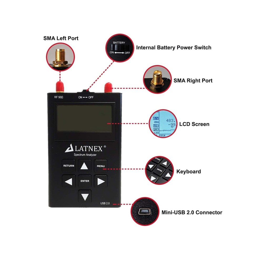 LATNEX SPA-6G Combo RF Explorer and Spectrum Analyzer. Portable Handheld Digi...