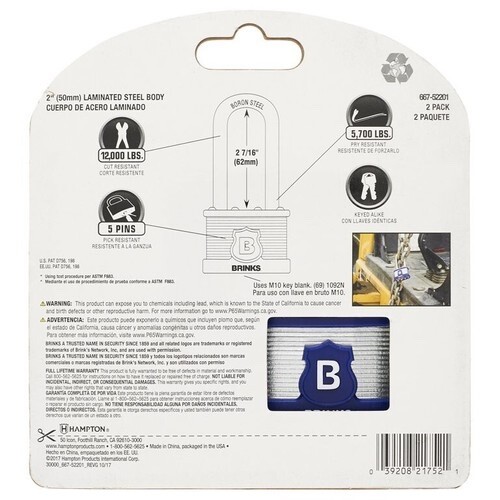 Brinks Max Security pin pick & cut resistant Laminated Steel Padlock lock & key