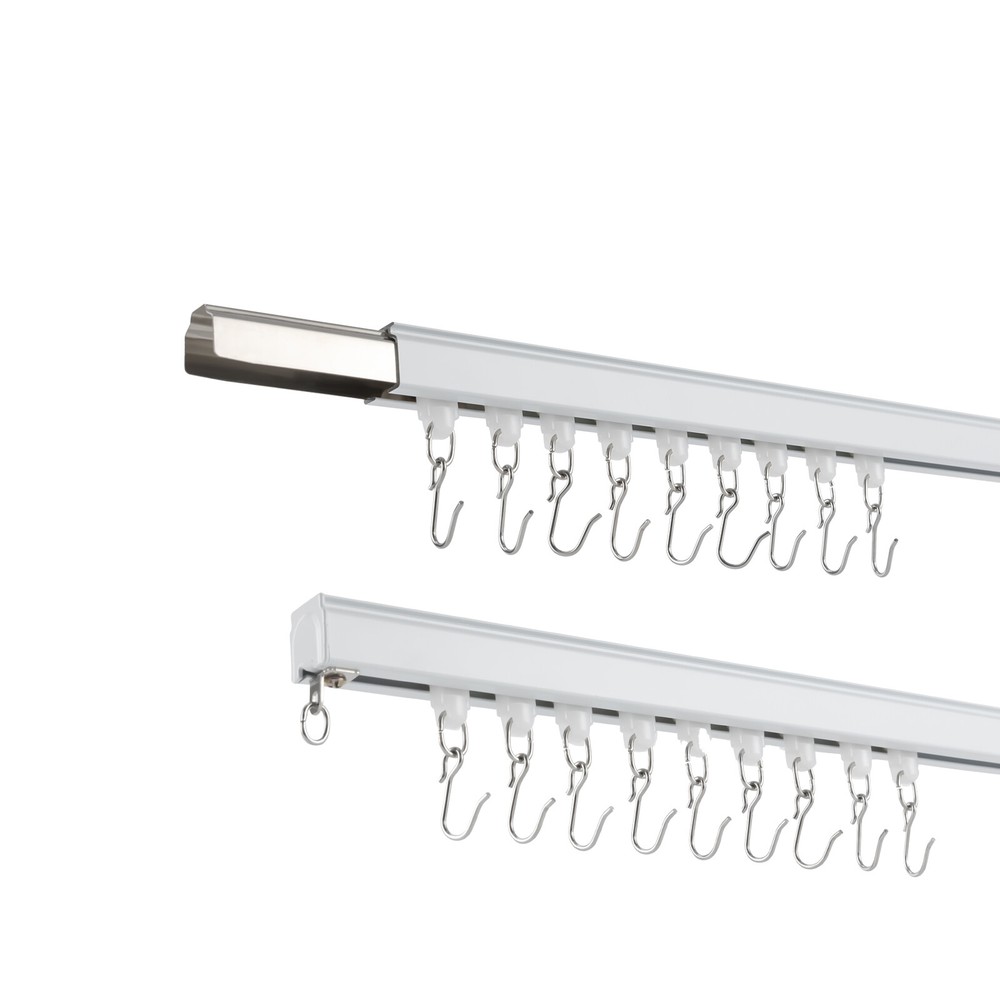 Wall Mounted Curtain Track System Kit With Roller Hooks 12-18 ft For Home White