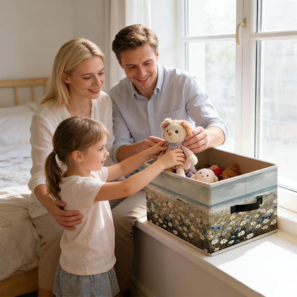 Coastal themed Foldable Fabric Storage Cubes Organizer - Beach Floral Pattern...