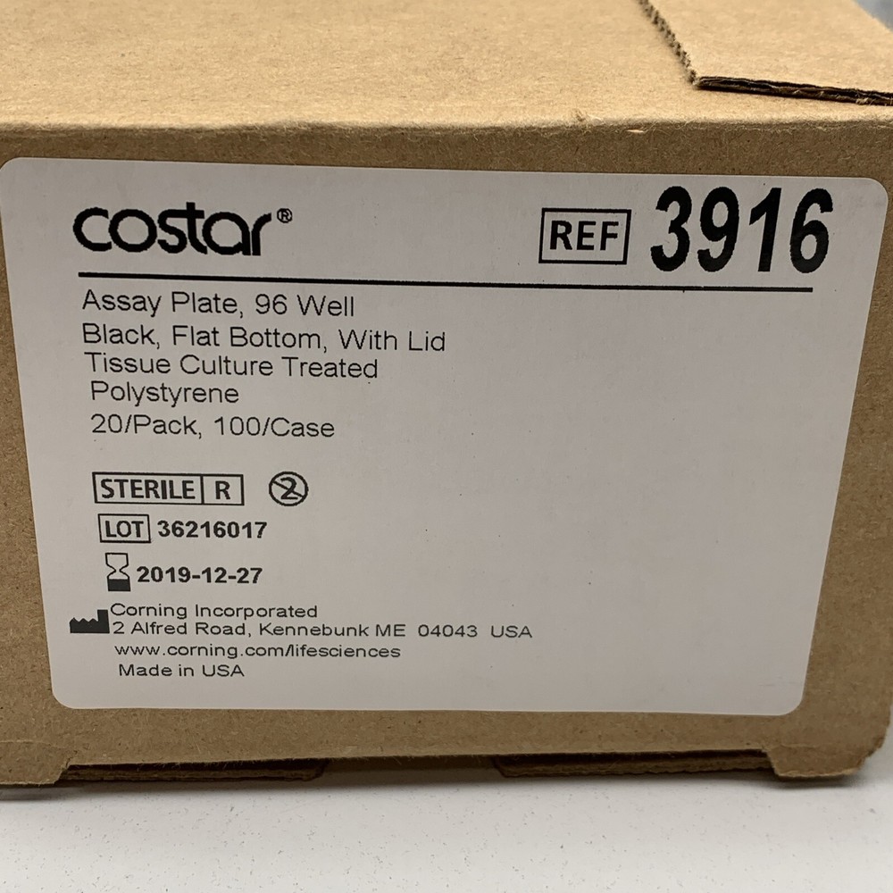 (20-Pack) Corning 3916 Solid Black Flat Bottom TC-treated Microplate EXPIRED2019