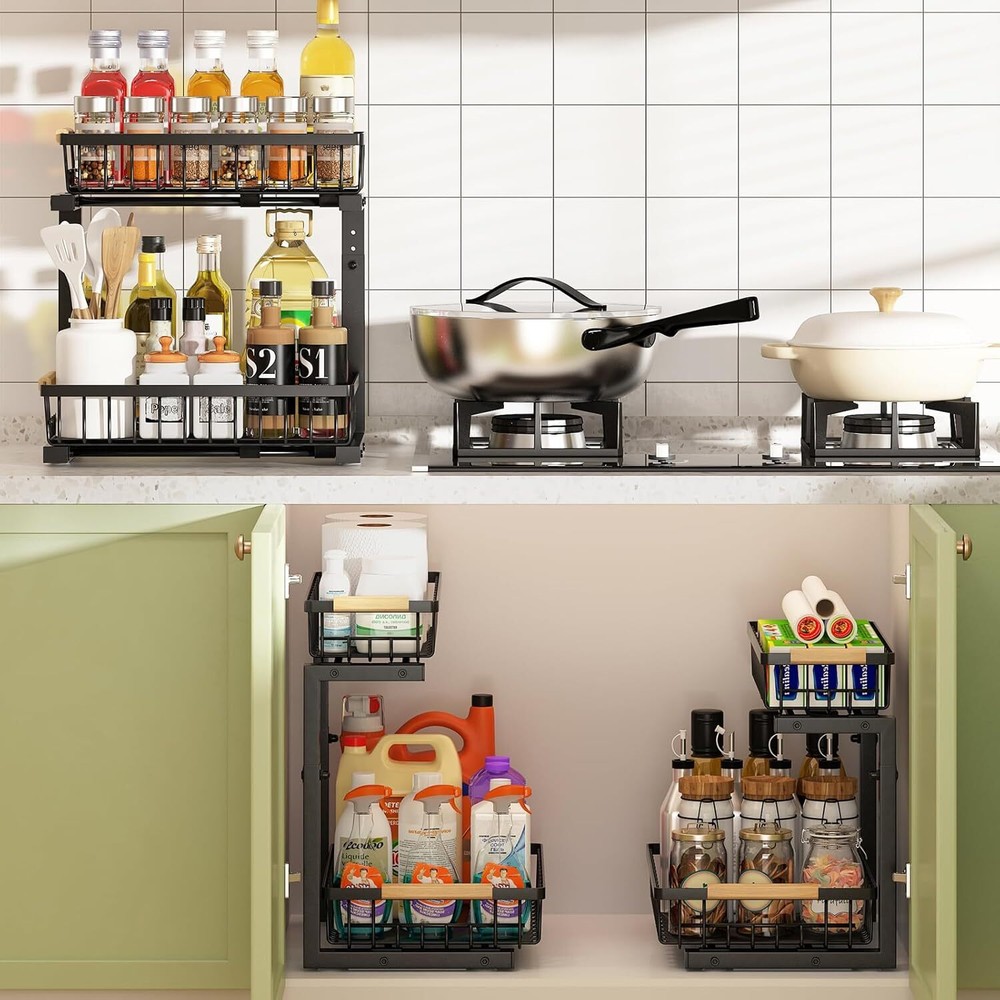 Under Sink Organizer, 2 Pack Height Adjustable Under Sink Organizers and Storage
