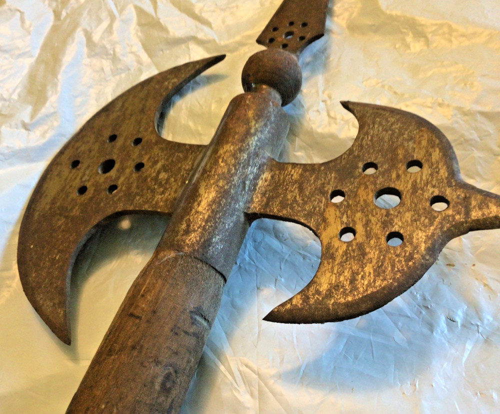 Halberd replica type double blade short handle with spear axe 20th century